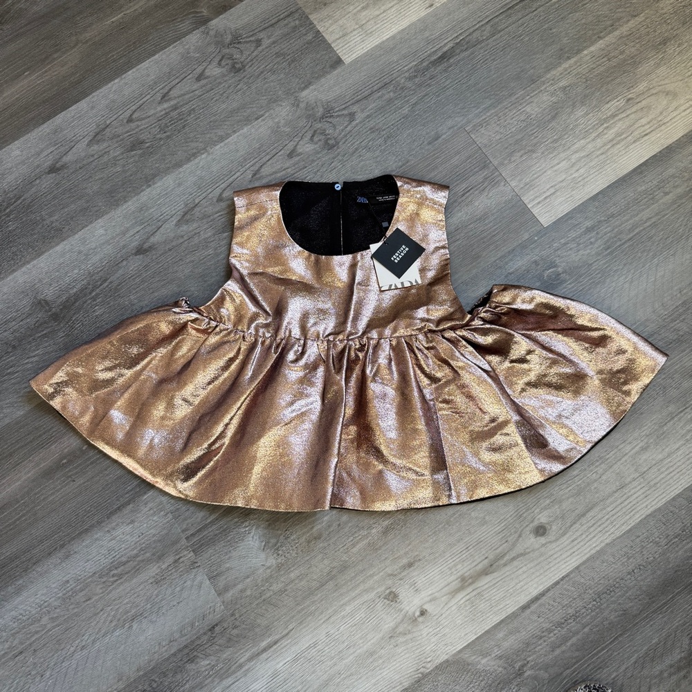 ZARA Gold Metallic Ruffle Top NEW Medium Party Going Out - Picture 2 of 7